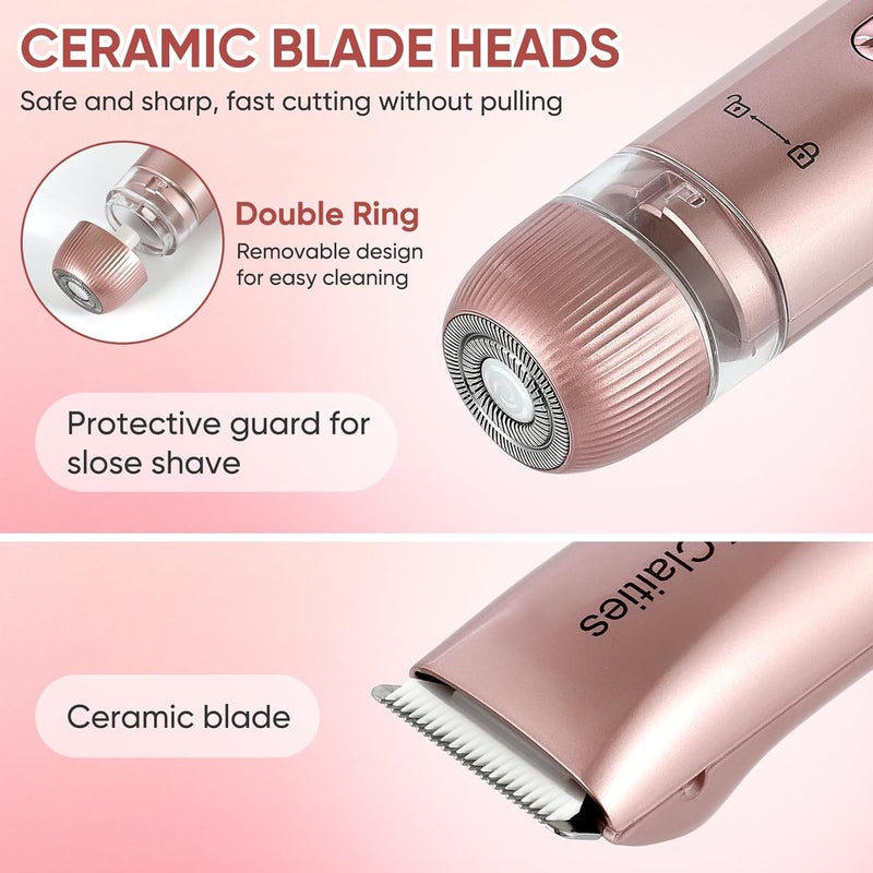 claities 2 in 1 Women Electric Shaver Dual Head Bikini Trimmer for Women IPX7 Waterproof Wet & Dry Use Body Hair Trimmer and Facial Hair Remover for Bikini Underarm Leg Arm Body Face - Image 3